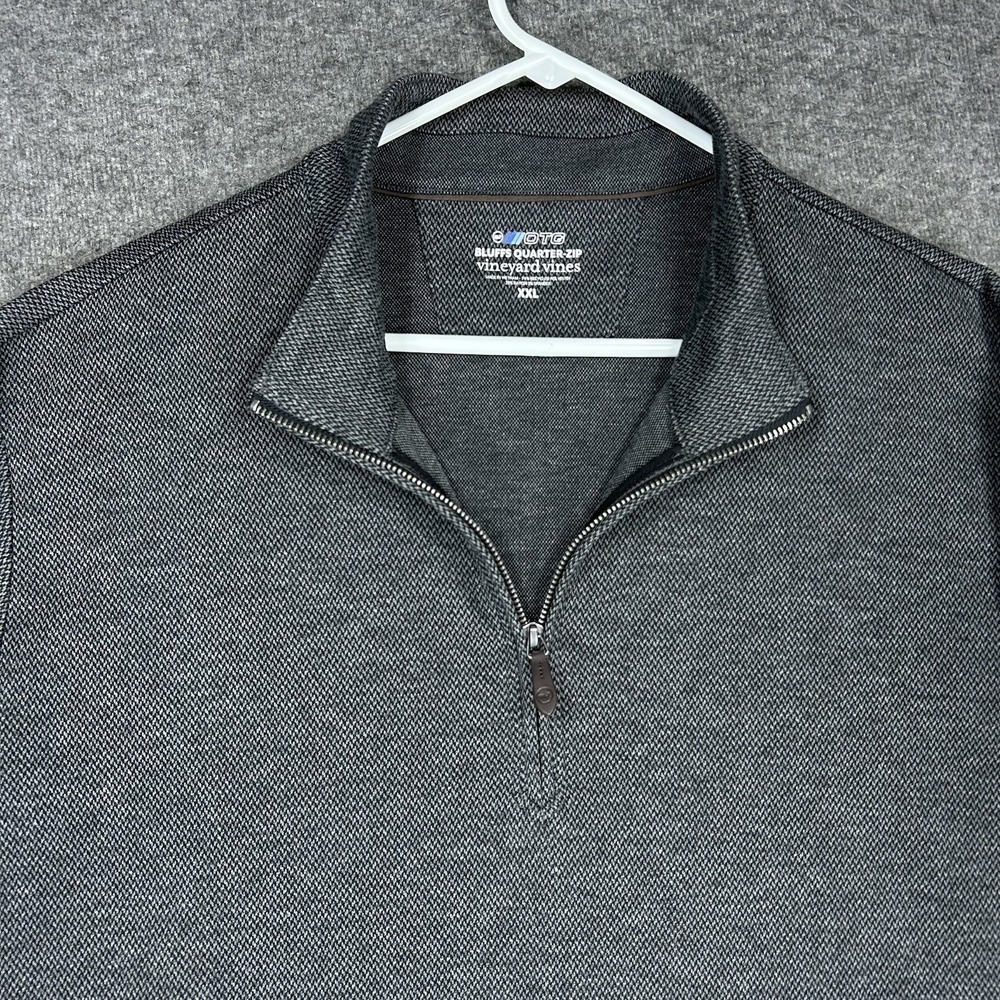 Vineyard Vines Shirt Mens XXL Gray Herringbone OTG Quarter Zip Pullover Bluffs